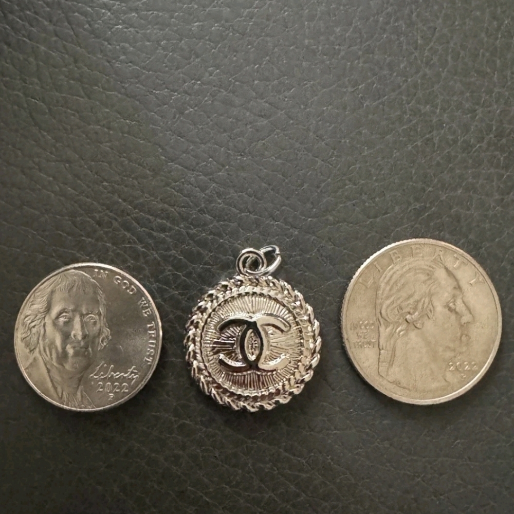 CHANEL Stamped Silver Medallion Pendant/Zipper Pull Replacement - Picture 3 of 3